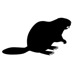 Silhouette of a beaver with a flat tail and large front teeth, in profile, highlighting its unique body structure and industrious nature.