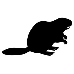 Silhouette of a beaver in profile, showcasing its flat tail and large front teeth, symbolizing industriousness, nature, and building.