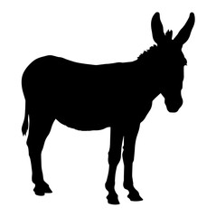 Silhouette of a mule standing in profile, showcasing its distinctive long ears and tail, symbolizing strength, endurance, and the hybrid nature of this domesticated animal
