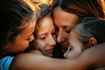 Family hug captures the warmth of love and connection between generations. Generative AI