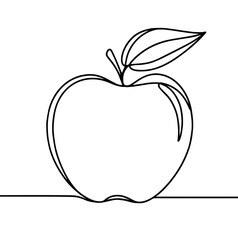 Minimalist line drawing of an apple with two leaves, representing simplicity and natural beauty in art.