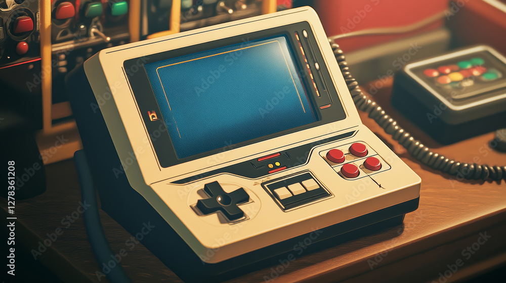 Poster arcade video game machine computer screen vector. 80s or 90s vintage gamer interface template isolat