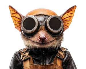 whimsical bat character wearing goggles and leather flight helmet, exuding playful and adventurous spirit. Perfect for imaginative themes