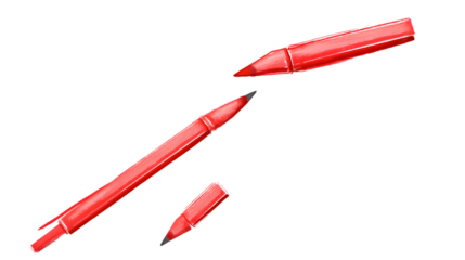 Three red markers on a transparent background, arranged in a dynamic composition, PNG