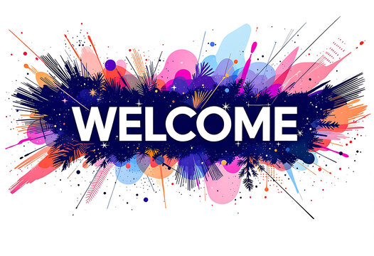 Welcome Sign bunner calligraphic inscription with smooth lines Colorful background. Text for postcard, invitation, T-shirt print design, banner, poster, web, icon. Isolated illustration.