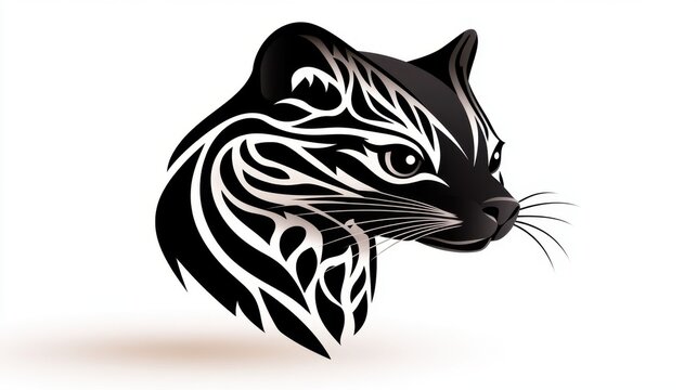 Weasel head silhouette, black and white tribal style animal illustration, vector graphic weasel.