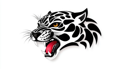 Jaguar head silhouette, black and white tribal style animal illustration, vector graphic jaguar.