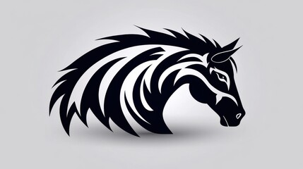 Fototapeta premium Horse head silhouette, black and white tribal style animal illustration, vector graphic horse.