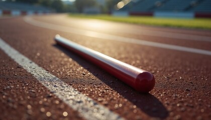 Red Relay Baton on Running Track at Sunset
