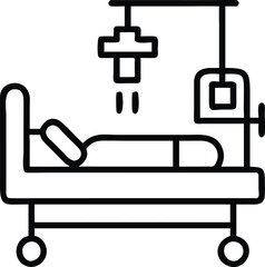 A hospital bed with attached accessories, including an IV stand, side rails, and a monitor unit. Ideal for healthcare brochures, hospital presentations, or medical training materials.