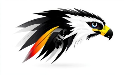 Fototapeta premium Hawk head silhouette, black and white tribal style animal illustration, vector graphic hawk.