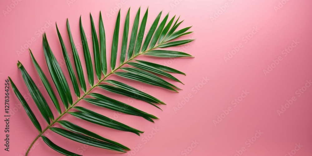 Poster tropical palm leaf on pink background with clipping path ideal for summer design elements and text p
