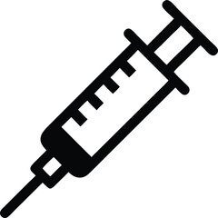 Medical syringe injection with needle, vaccination glyph icon, contraceptive syringe. HIV precaution procedure. Safe sex. Healthcare. Pharmaceutical vial. Silhouette symbol icon sign vector.