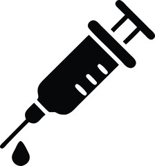 Medical syringe injection with needle, vaccination glyph icon, contraceptive syringe. HIV precaution procedure. Safe sex. Healthcare. Pharmaceutical vial. Silhouette symbol icon sign vector.
