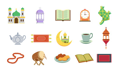 Ramadan element vector illustration set