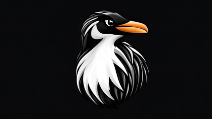 Obraz premium Penguin head silhouette, black and white tribal style animal illustration, vector graphic penguin.