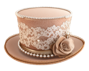 Elegant wedding party hat featuring lace and pearl details, adorned with beautiful rose. This classy accessory is perfect for special occasions and celebrations