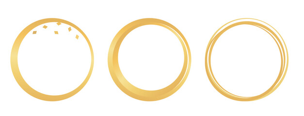 Set of gold circle ring signs isolated on white background vector.