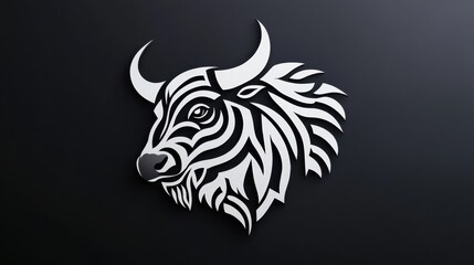 Fototapeta premium Buffalo head silhouette, black and white tribal style animal illustration, vector graphic buffalo.