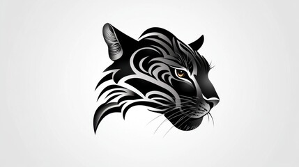 Leopard head silhouette, black and white tribal style animal illustration, vector graphic leopard.