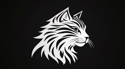 Obraz premium Cat head silhouette, black and white tribal style animal illustration, vector graphic cat.