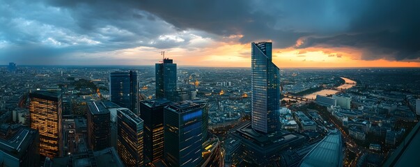 A high-angle view of the Euronext Paris area, with the surrounding financial district and the Seine River stretching out in the distance