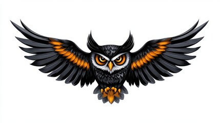 Obraz premium Owl head silhouette, black and white tribal style animal illustration, vector graphic owl.
