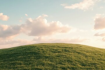 Obraz premium Lush Green Hill Under Pastel Sky at Sunset Bathed in Golden Light Natural Scene