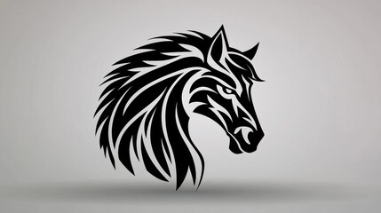 Obraz premium Horse head silhouette, black and white tribal style animal illustration, vector graphic horse.