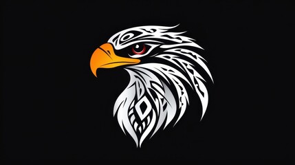 Obraz premium Eagle head silhouette, black and white tribal style animal illustration, vector graphic eagle.