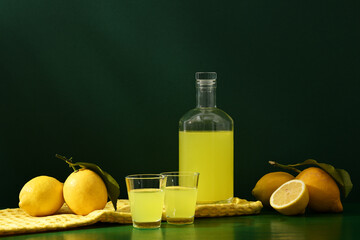 Glasses with Italian lemon liquor Limoncello