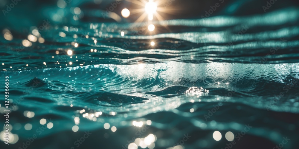 Poster sunlight reflections and water waves underwater creating a dreamy blur effect with copy space for te