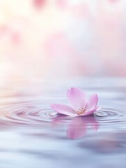 Tranquil sakura petal on water surface evoking serenity and natures beauty
