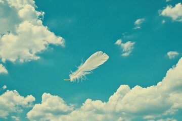 Floating feather in a blue sky symbolizes the essence of generative AI