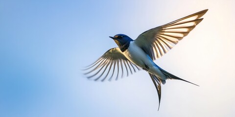 Naklejka premium Swallow in flight against a clear blue sky capturing freedom and grace