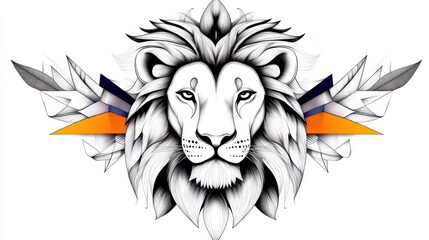 Obraz premium Intricate line drawing of a lion head featuring detailed mane design, perfect for tattoos and artistic inspiration.