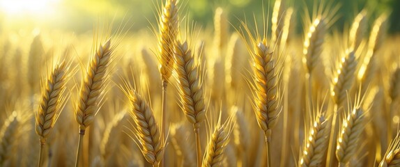 Golden Wheat Spikelets Glowing in Soft Light Capturing the Essence of Nature's Harvest and Warmth in a Serene Landscape.