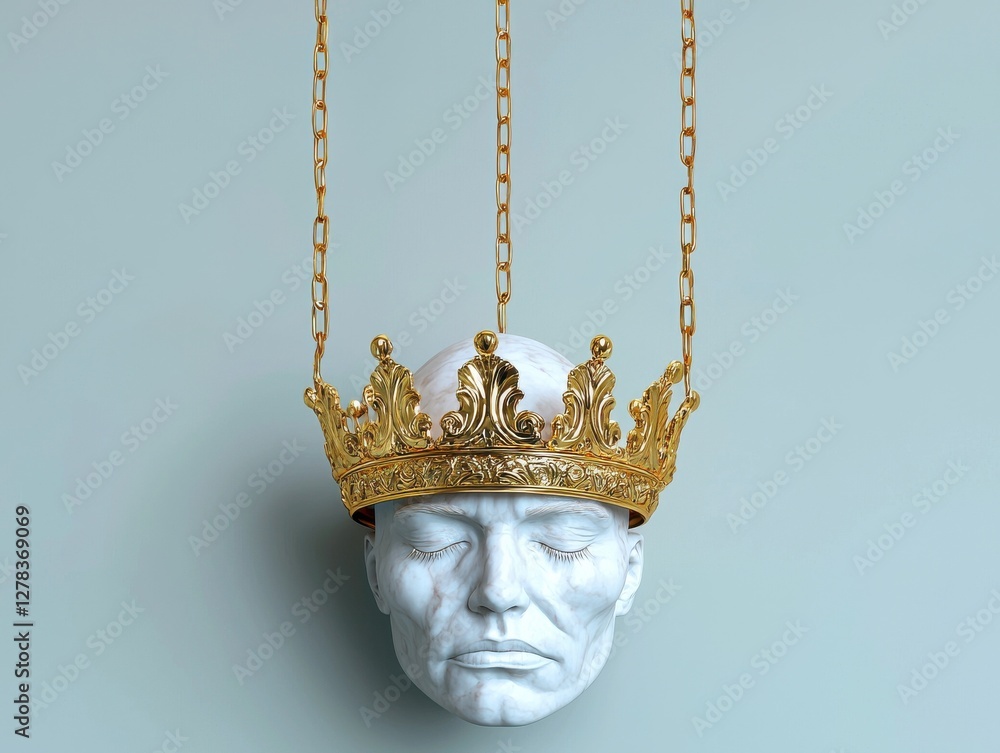 Poster artistic representation of a puppet head with crown studio digital artwork minimalist environment cl