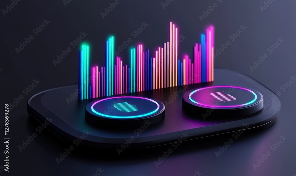 Poster neon tanzania map data graph visualization on dark background