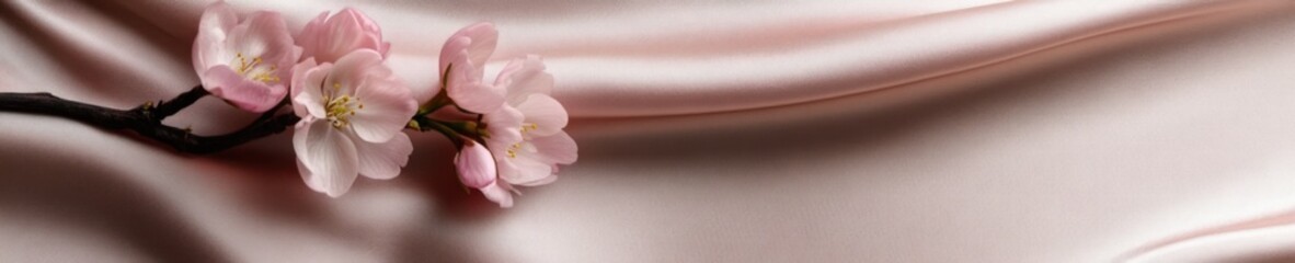 Delicate sakura blossoms on soft fabric background for elegant decor