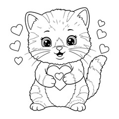 Obraz premium cat holding a heart coloring Page for kids