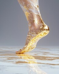 Obraz premium Captivating golden footsteps in a reflective environment artistic concept modern aesthetic