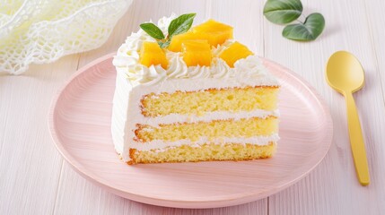 A Delectable Slice of Pineapple Cake with Whipped Cream