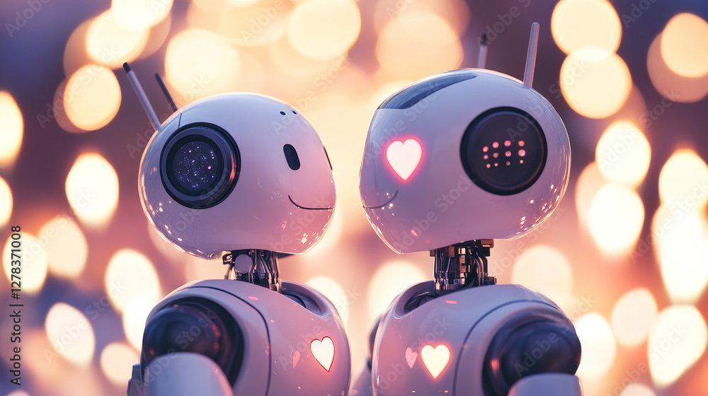 Aufkleber robot or chatbot with smartphone in hand communicate in networks having love conversation online. ai