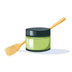 Flat design illustration of a skincare mask jar with a brush