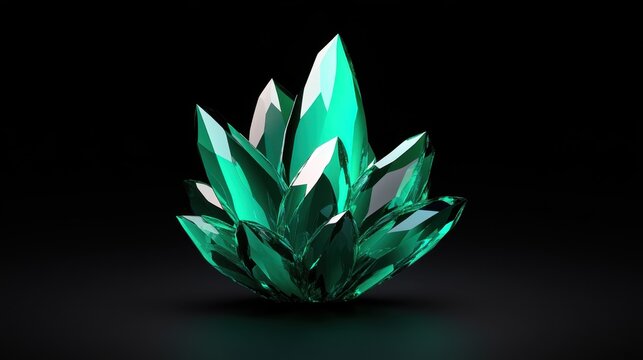 Abstract wallpaper showcasing a crystalline emerald green geometric structure.