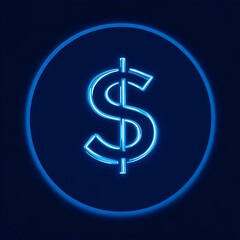 Obraz premium A glowing blue dollar sign on a dark background with an illuminated circle