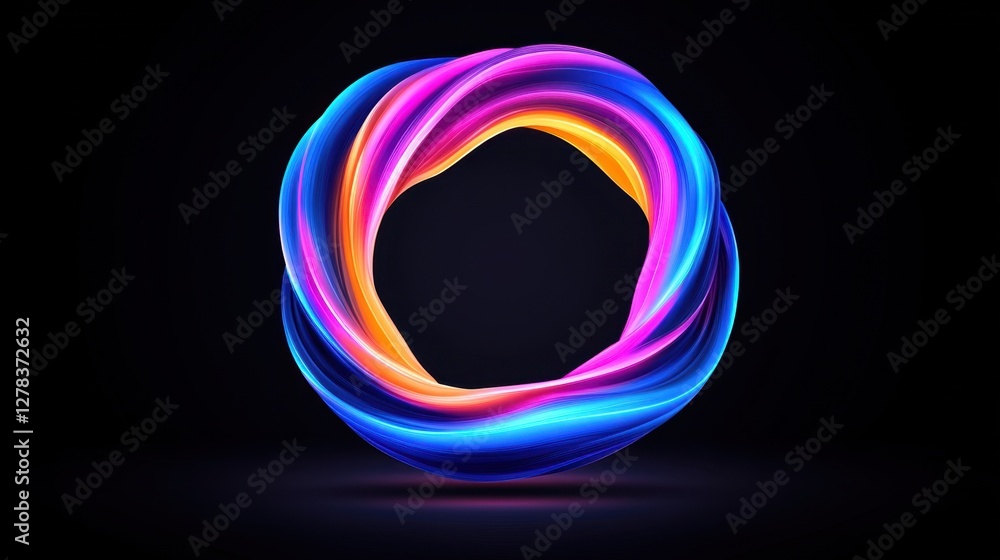 Poster vector abstract circles lines wavy in round frame colorful spectrum light isolated on black backgrou