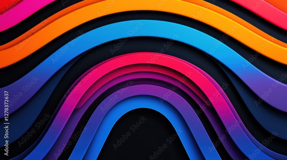 Poster a colorful, abstract design with a blue and orange stripe. the design is made up of many different c