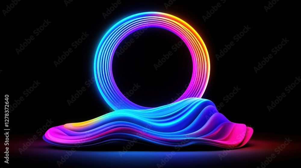 Aufkleber vector abstract circles lines wavy in round frame colorful spectrum light isolated on black backgrou